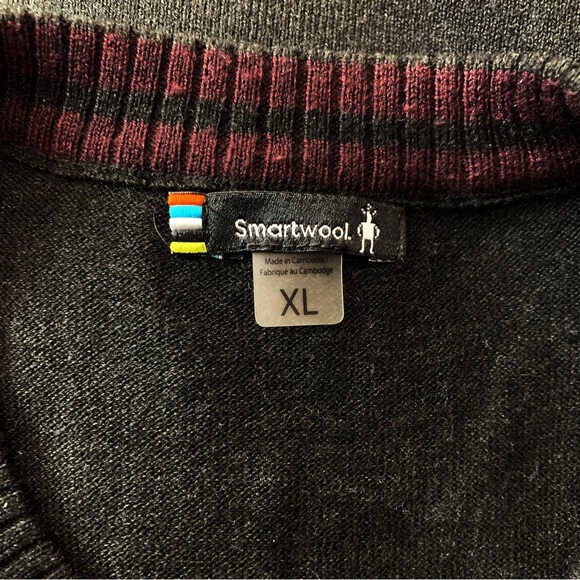 SmartWool Men's XL Sparwood Stripe Crew Sweater Charcoal Heather Maroon - Picture 9 of 11